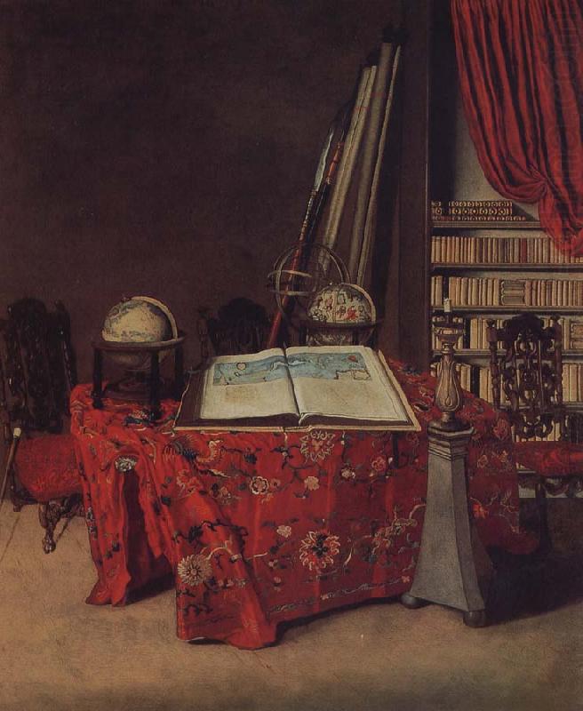 Jan van der Heyden Globe still life of books and other china oil painting image